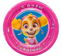 Тарелки Дон Баллон 7''/18 см, Щенячий Патруль, с днем рождения, розовый, 6 шт 501218