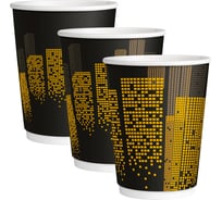 Одноразовый бумажный двухслойный стакан Комус ночной мегаполис mix, 350 мл, d-90мм, 30шт 1820104