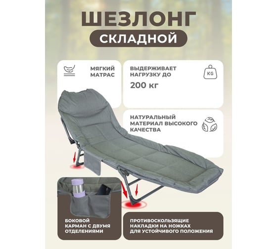Складной шезлонг Forsage 32x64x200см, темно-серый F-FG-HY-8008BL(52531)