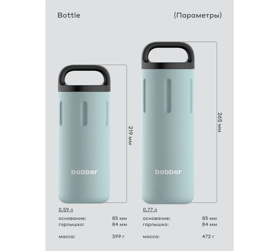 Питьевой вакуумный бытовой термос BOBBER 0.59 л Bottle-590 Light Blue
