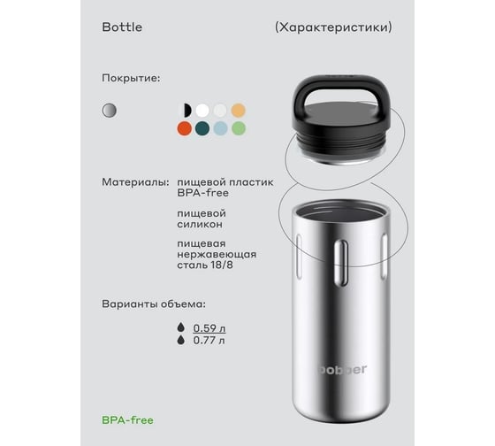 Питьевой вакуумный бытовой термос BOBBER 0.59 л Bottle-590 Matte