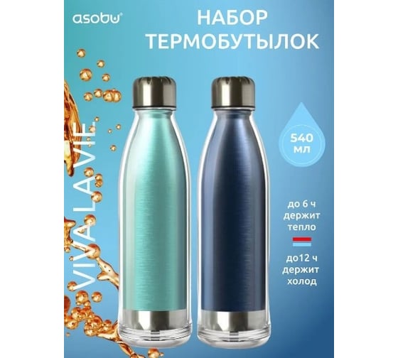 Набор подарочный бутылок Asobu Viva La Vie 2 шт, по 0.54 л, синяя и бирюзовая SP04-2