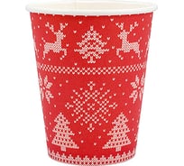 Бумажный 1-слойный стакан для горячих напитков Papperskopp 400мл, d90 мм зимние узоры, pps ОП-400113