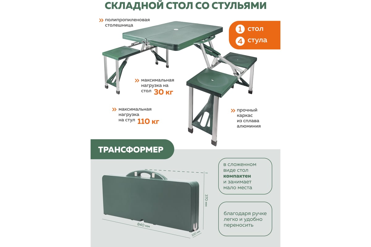 Складной стол со стульями для кемпинга ROCKFORCE RF-ZY02-1 52044 - выгодная  цена, отзывы, характеристики, фото - купить в Москве и РФ