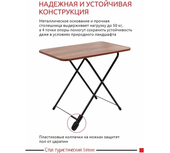 Туристический складной стол InHome, комплект 2 шт., орех/черный INCT1/2К