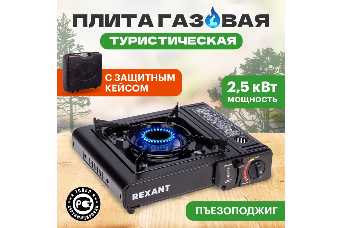 Газовая туристическая плитка REXANT Соратник, в кейсе 12-4115