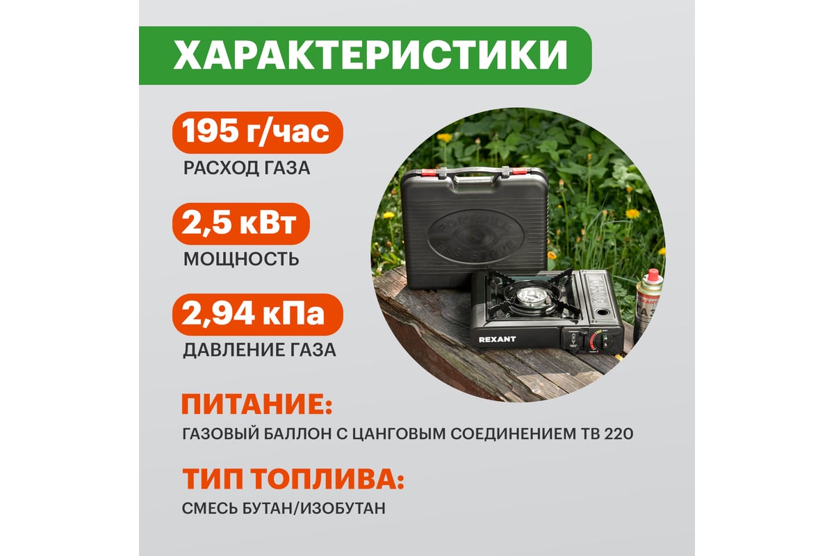 Газовая туристическая плитка REXANT Соратник, в кейсе 12-4115 - выгодная  цена, отзывы, характеристики, фото - купить в Москве и РФ