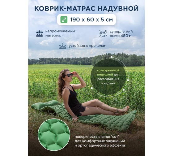 Надувной туристический коврик-матрас WMC TOOLS 190x60x5 см WMC-TRI-017(56499)