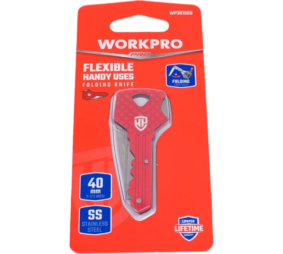 Складной нож-ключ WORKPRO 63.5 мм, красный WP381005