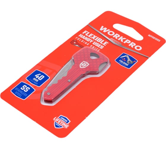 Складной нож-ключ WORKPRO 63.5 мм, красный WP381005
