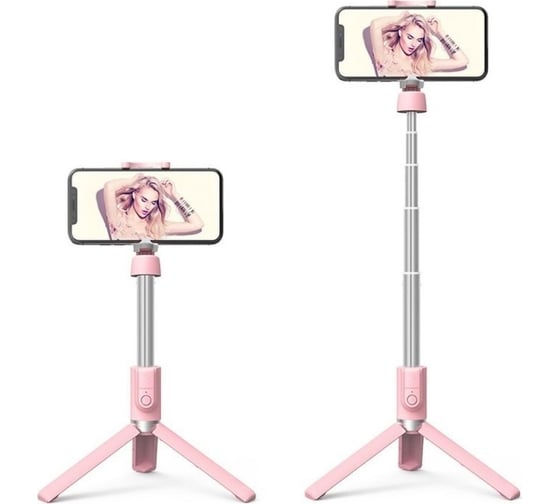 Держатель монопод-трипод Hoco k11 wireless зажим, bt4.2 пульт, 0.68м, розовый 0L-00048626