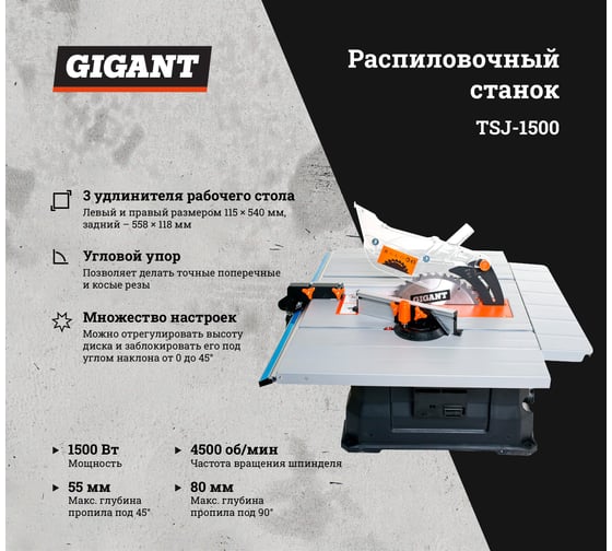 Распиловочный станок 1500Вт Gigant TSJ-1500