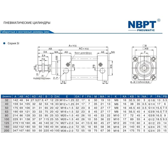 Пневмоцилиндр NBPT SI 40x100-S 81920