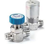 Мембранный клапан серии dv из нержавеющей стали Hy-Lok zcr 1/4 с наружными резьбами, с пневмоприводом нормально закрытым, ra=0,25м, до 17 бар, т от -23 до +65c, cv 0.27 Hy-Lok DV-VM-4-PC