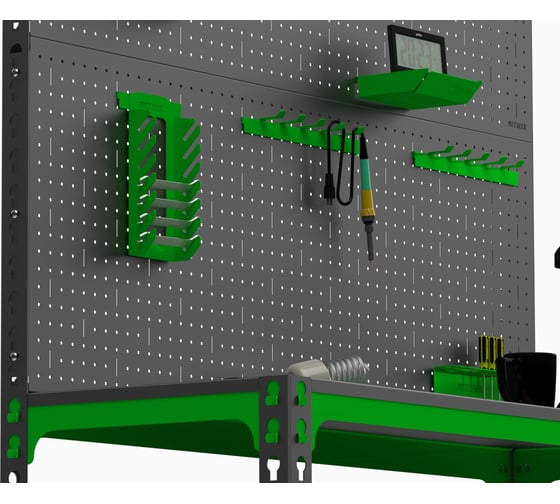 Стол-верстак ООО Металекс 950x1800x400 мм, две полки + двойная перфопанель, с комплектом аксессуаров SVPIIPRIIA951840