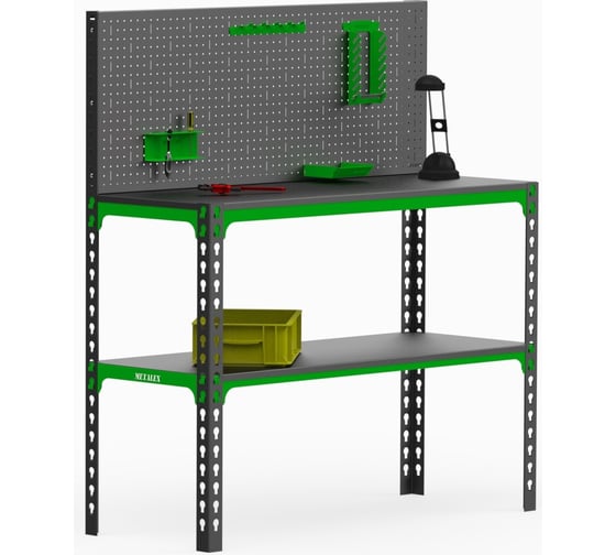 Стол-верстак ООО Металекс 950x1300x600 мм, одна полка +  перфопанель, с комплектом аксессуаров SVPIPRIA951360 1