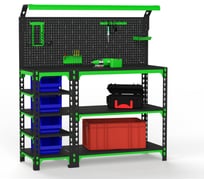 Верстак ООО Металекс серия SUN 950x1300x600 мм, с боковыми полками, перфопанелью и комп. освещения 111220