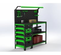 Верстак ООО Металекс серия SUN 950x1200x600 мм, с боковой тумбой, 1-ой панелью и комплектом освещения 111262