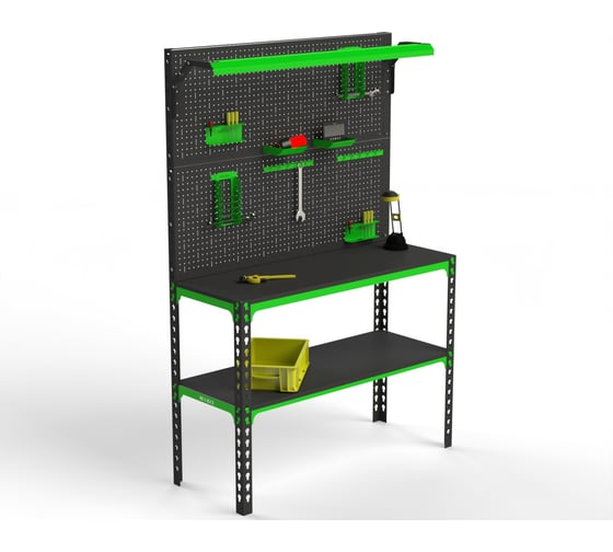 Верстак ООО Металекс 950x1000x600 мм, одна полка + двойная перфопанель с комплектом освещения 111349 1