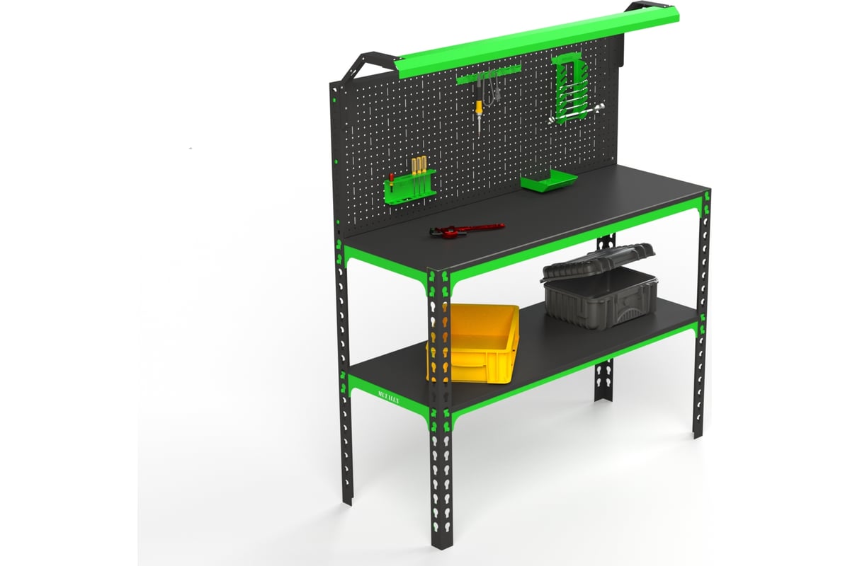 Верстак ООО Металекс серия SUN 950x1600x600 мм, одна полка + перфопанель с  комплектом освещения 111382 - выгодная цена, отзывы, характеристики, фото -  купить в Москве и РФ