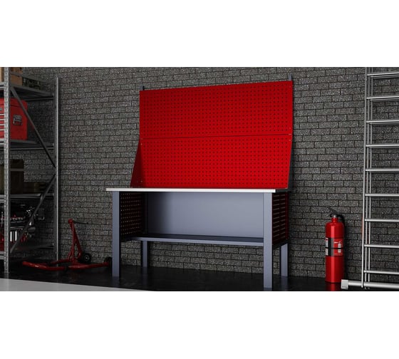Стол верстак IRONMEBEL worky wk 1600 с двумя экранами и перфопанелями на опорах M-IM00101K