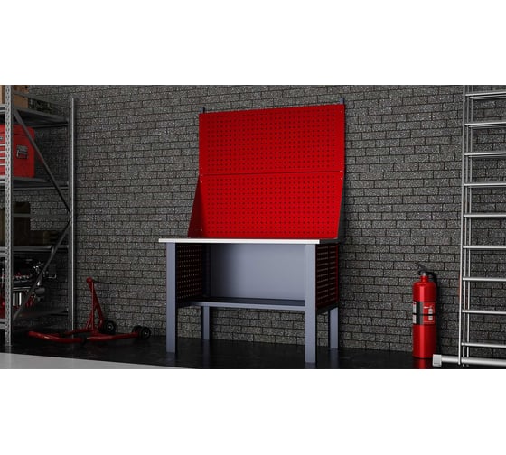 Стол верстак IRONMEBEL worky wk 1200 с двумя экранами и перфопанелями на опорах M-IM00091K