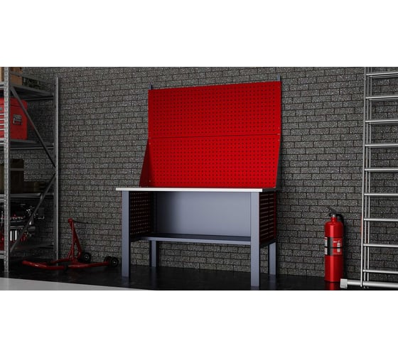 Стол верстак IRONMEBEL worky wk 1400 с двумя экранами и перфопанелями на опорах M-IM00096K