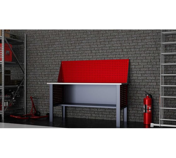 Стол верстак IRONMEBEL worky wk 1600 с экраном и перфопанелями на опорах M-IM00100K