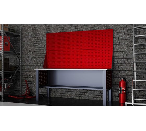 Стол верстак IRONMEBEL worky wk 1900 с двумя экранами и перфопанелями на опорах M-IM00106K