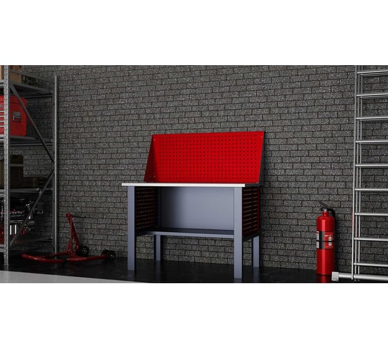 Стол верстак IRONMEBEL worky wk 1200 с экраном и перфопанелями на опорах M-IM00090K