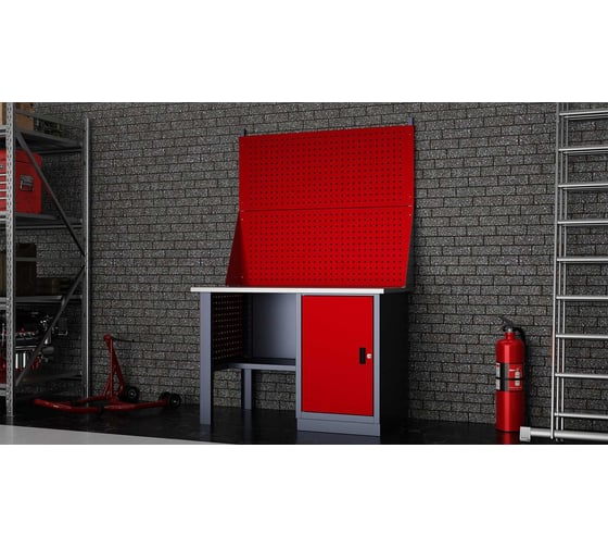 Слесарный однотумбовый верстак IRONMEBEL Worky WK-0 1200 с двойным экраном и перфопанелями на опорах M-IM00113K