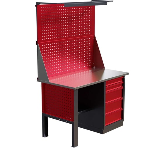 Слесарный однотумбовый верстак IRONMEBEL Worky WK-5 1200 с двойным экраном, освещением и перфопанелями на опорах M-IM00122K
