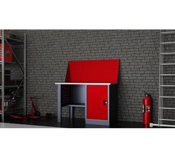 Слесарный однотумбовый верстак IRONMEBEL Worky WK-0 1200 с экраном и перфопанелями на опорах M-IM00112K