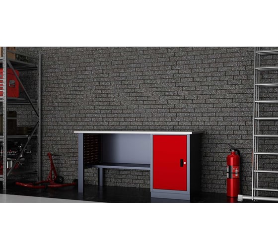 Слесарный однотумбовый верстак IRONMEBEL Worky WK-0 1600 с перфопанелями на опорах M-IM00143K