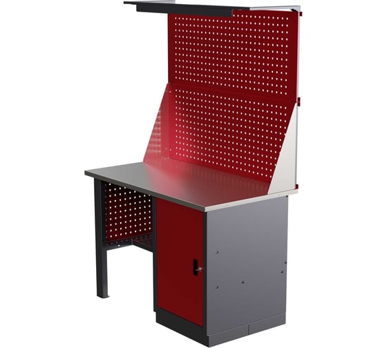Слесарный однотумбовый верстак IRONMEBEL Worky WK-0 1200 с двойным экраном, освещением и перфопанелями на опорах M-IM00114K