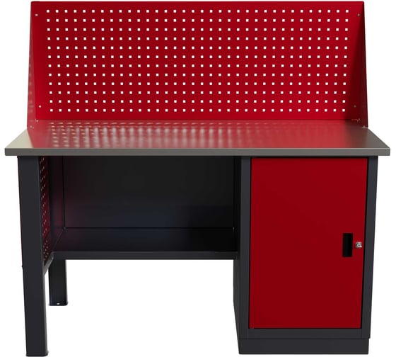 Слесарный однотумбовый верстак IRONMEBEL Worky WK-0 1400 с экраном и перфопанелями на опорах M-IM00128K