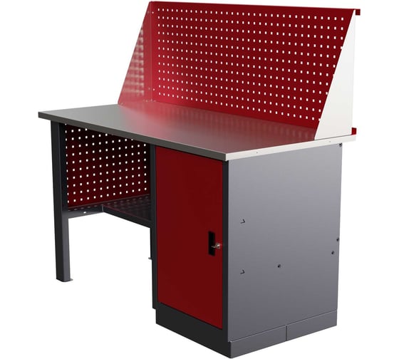 Слесарный однотумбовый верстак IRONMEBEL Worky WK-0 1400 с экраном и перфопанелями на опорах M-IM00128K