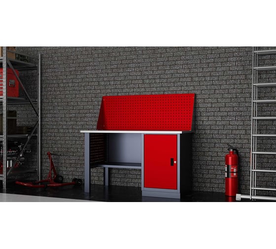 Слесарный однотумбовый верстак IRONMEBEL Worky WK-0 1400 с экраном и перфопанелями на опорах M-IM00128K