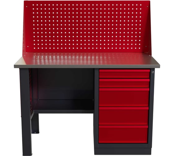 Слесарный однотумбовый верстак IRONMEBEL Worky WK-5 1200 с экраном и перфопанелями на опорах M-IM00120K
