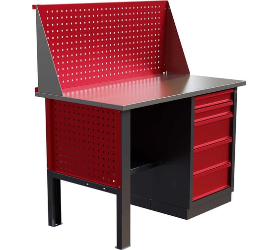 Слесарный однотумбовый верстак IRONMEBEL Worky WK-5 1200 с экраном и перфопанелями на опорах M-IM00120K