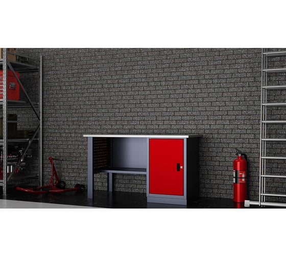 Слесарный однотумбовый верстак IRONMEBEL Worky WK-0 1400 с перфопанелями на опорах M-IM00127K