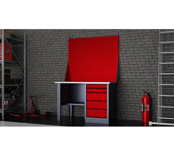 Слесарный однотумбовый верстак IRONMEBEL Worky WK-5 1200 с двойным экраном и перфопанелями на опорах M-IM00121K