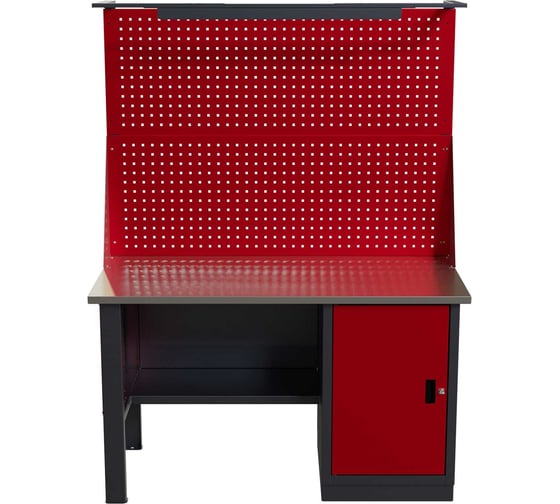 Слесарный однотумбовый верстак IRONMEBEL Worky WK-0 1400 с двойным экраном, освещением и перфопанелями на опорах M-IM00130K