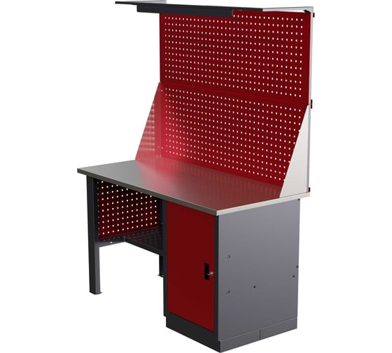 Слесарный однотумбовый верстак IRONMEBEL Worky WK-0 1400 с двойным экраном, освещением и перфопанелями на опорах M-IM00130K