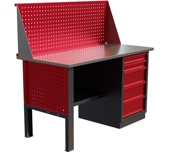 Слесарный однотумбовый верстак IRONMEBEL Worky WK-5 1400 с экраном и перфопанелями на опорах M-IM00136K