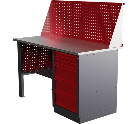 Слесарный однотумбовый верстак IRONMEBEL Worky WK-5 1400 с экраном и перфопанелями на опорах M-IM00136K