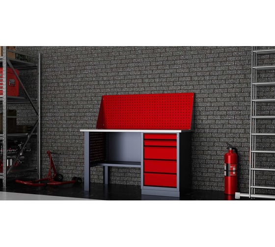 Слесарный однотумбовый верстак IRONMEBEL Worky WK-5 1400 с экраном и перфопанелями на опорах M-IM00136K
