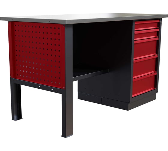 Слесарный однотумбовый верстак IRONMEBEL Worky WK-5 1400 с перфопанелями на опорах M-IM00135K