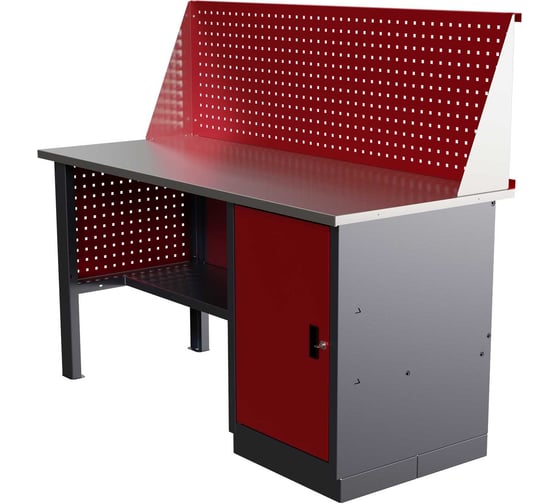 Слесарный однотумбовый верстак с экраном и перфопанелями на опорах IRONMEBEL worky wk-0 1600 M-IM00144K
