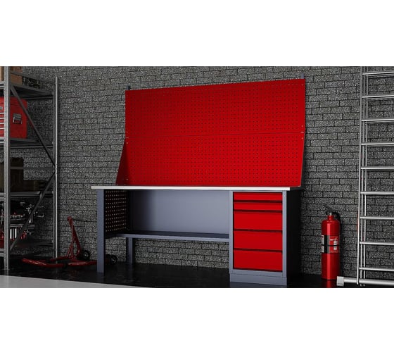 Слесарный однотумбовый верстак IRONMEBEL worky wk-5 1900 с двойным экраном и перфопанелями на опорах M-IM00169K